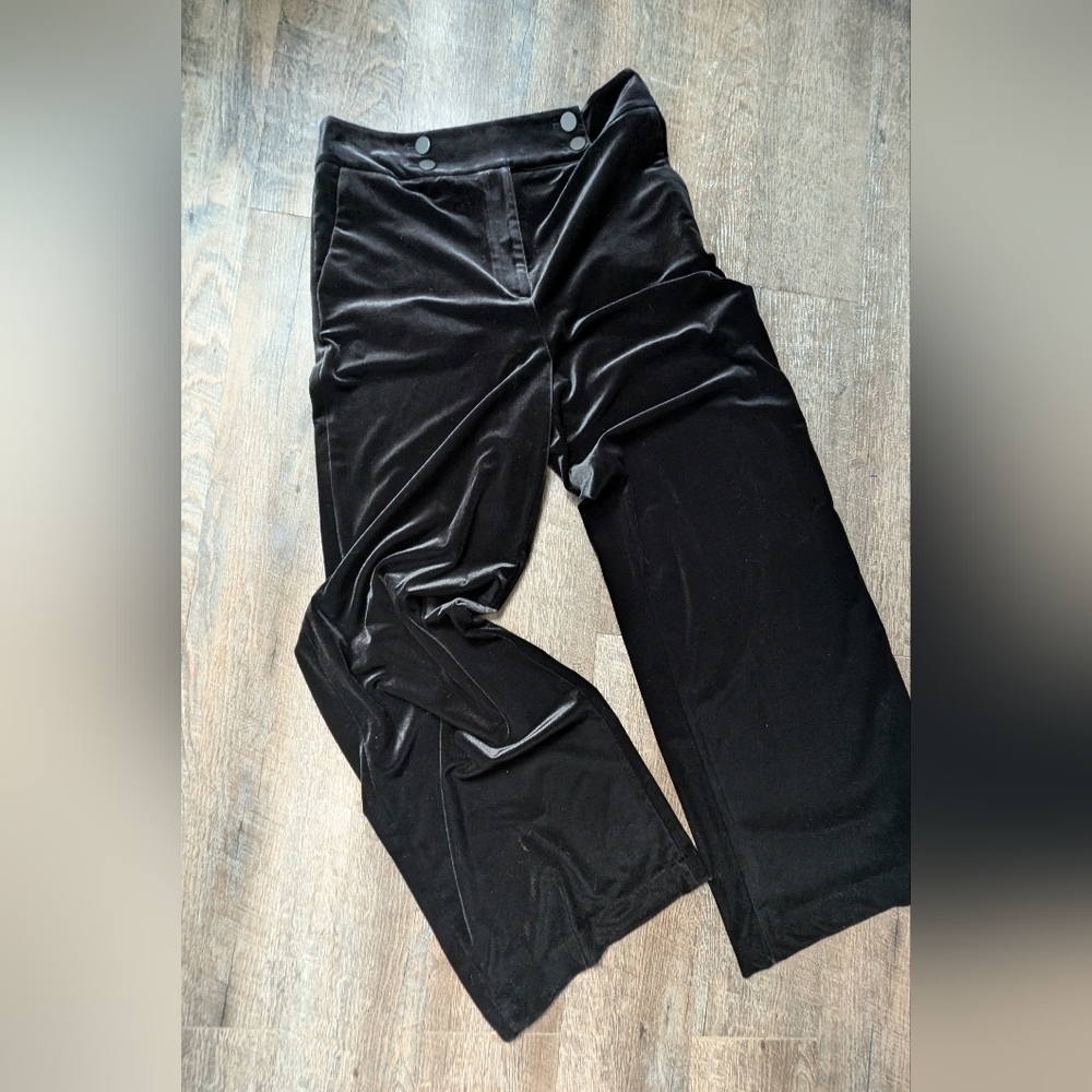 Calvin Klein Velvet Wide Leg Trousers, Black Velvet High Rise Pants